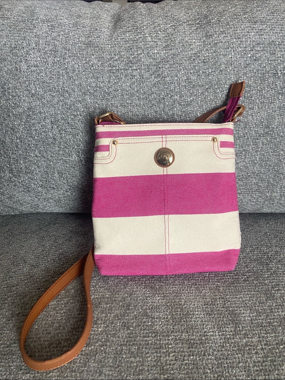 Tommy Hilfiger Striped Canvas Crossbody Bag - Pink & Cream